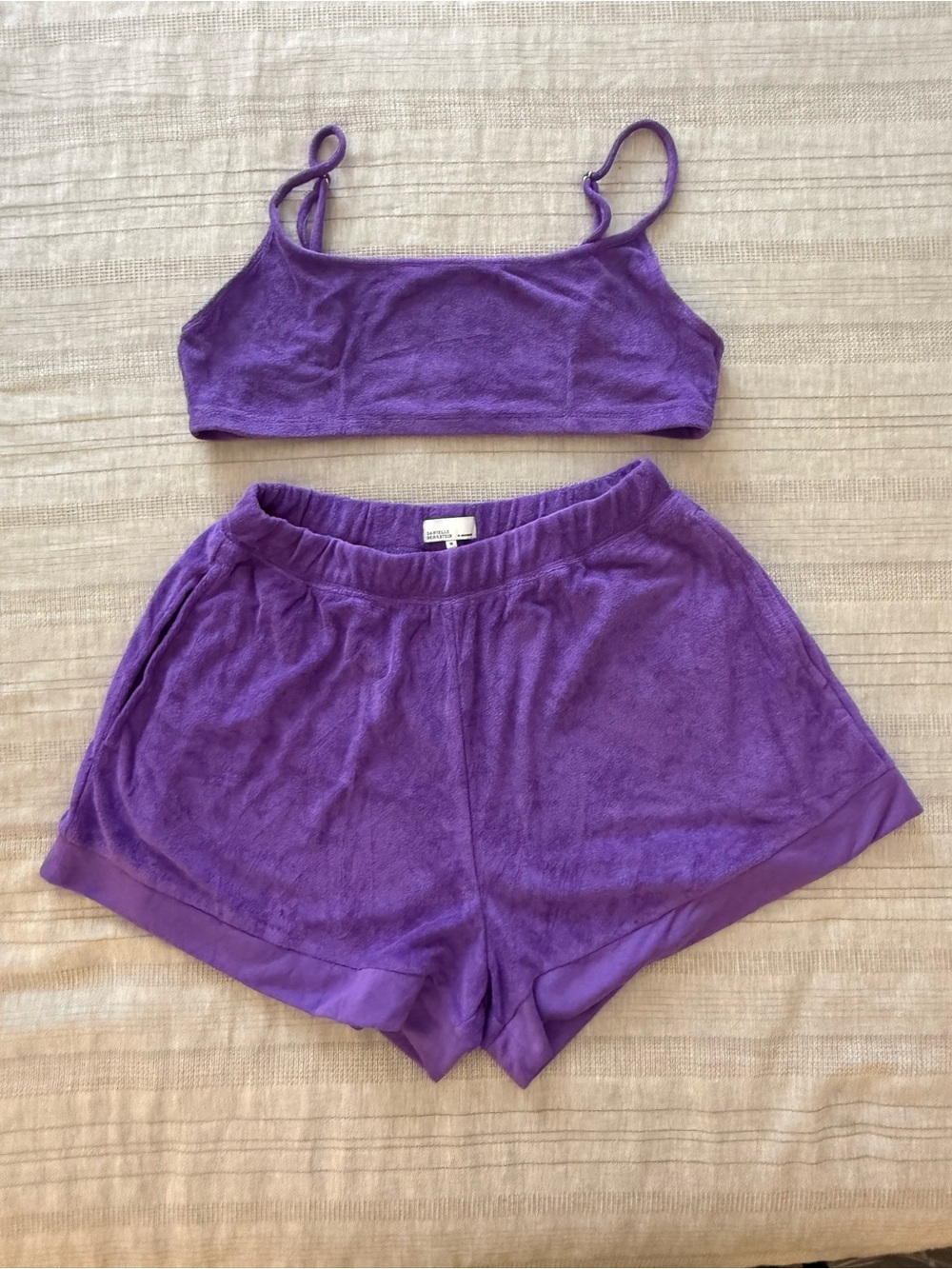 DANIELLE BERNSTEIN Purple Terry Lounge Bralette & Shorts